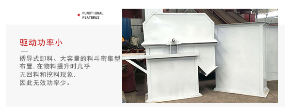 TD型斗式提升機(jī)驅(qū)動力小，無回料等特點展示圖。