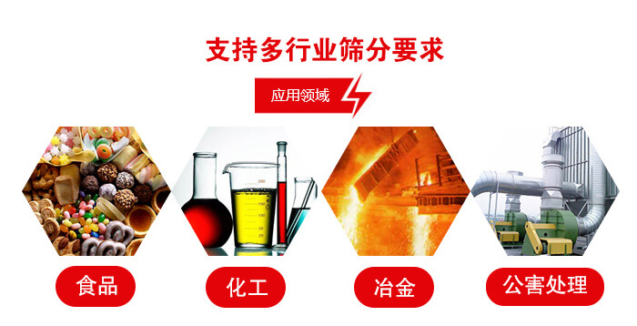 旋振篩適用的行業(yè)：食品行業(yè)，化工行業(yè)，冶金行業(yè)，公害處理等。